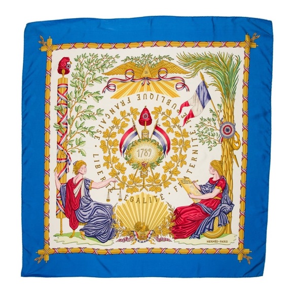 Hermes Carre 90 Republique Francaise Liberte 1789 Silk Scarf in Blue with box - Picture 3 of 9
